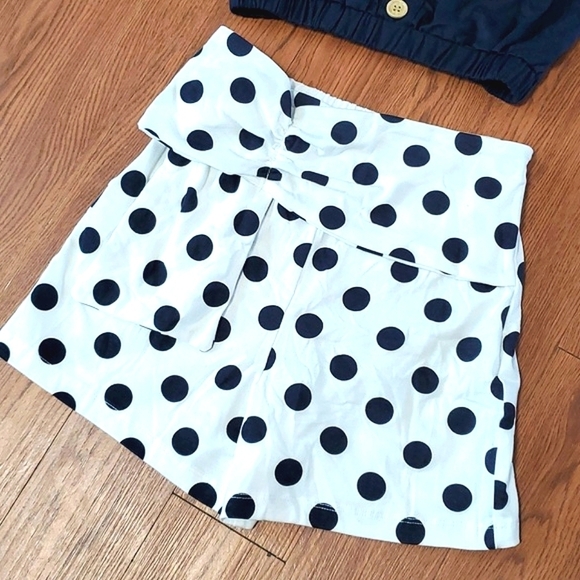 NWOT Rare Editions Solid Knit Navy Top Polka Dot Shorts Nautical Beach Set Sz 7 - Picture 3 of 17